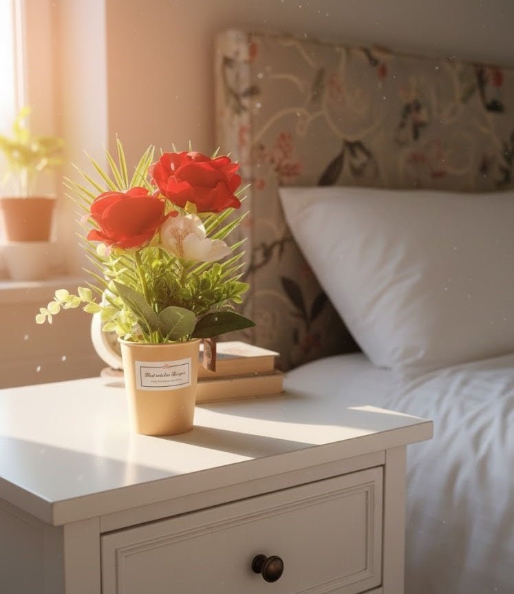 Red Rose Flower Pot – Elegant Floral Table Decoration for Home