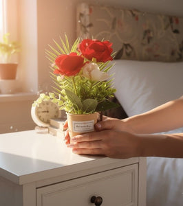 Red Rose Flower Pot – Elegant Floral Table Decoration for Home